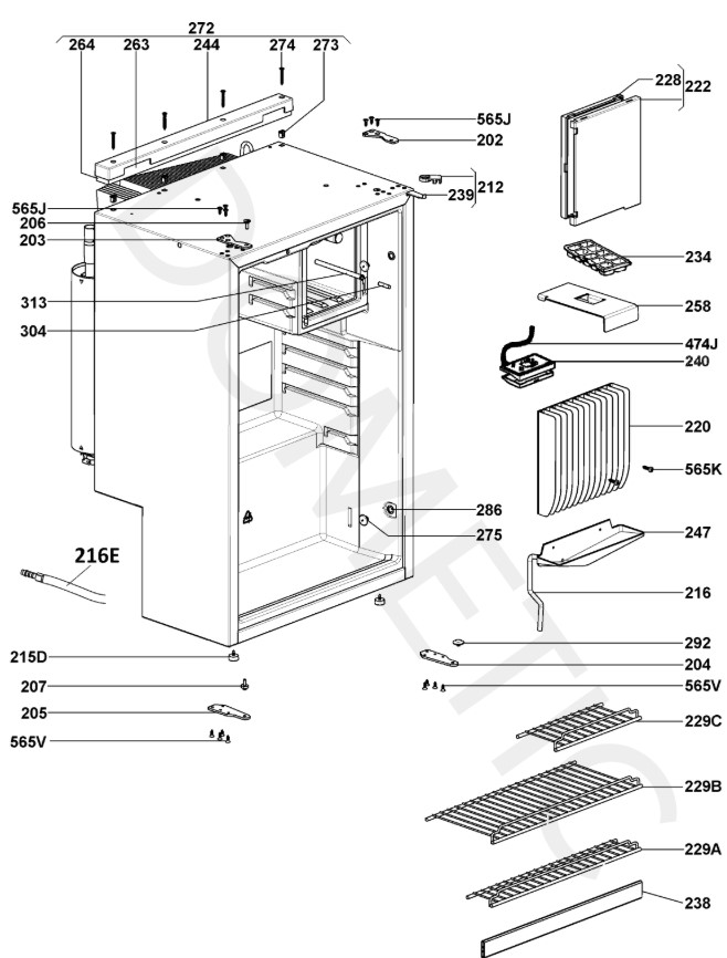 Vue éclaté RM 5330 Dometic - frigo à absorption 70 L  - générateur de froid